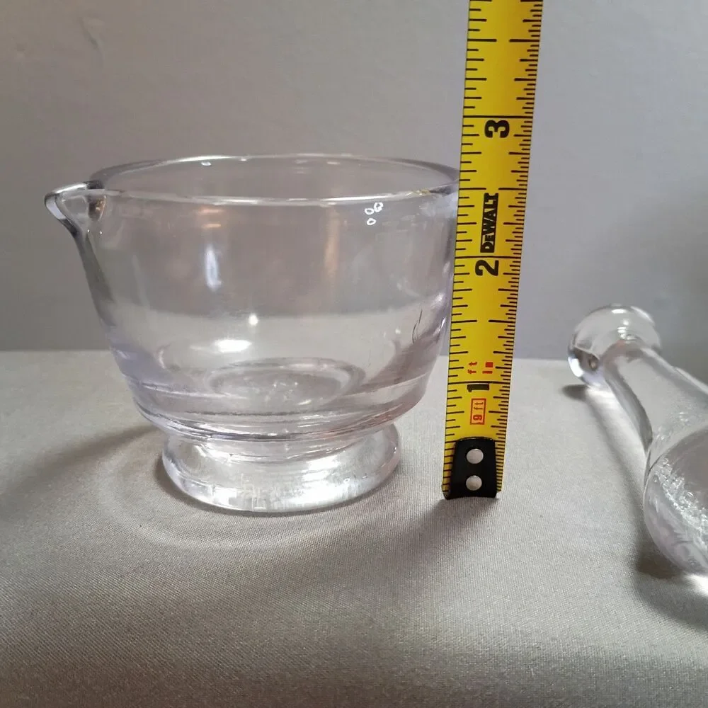 Vintage Glass 2 oz Mortar & Pestle With Pour Spout, Apothecary Spices Cooking